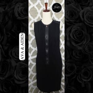 Ava & Aiden Black Faux Leather Trim Front Zip Sleeveless Body Con Dress Size 8
